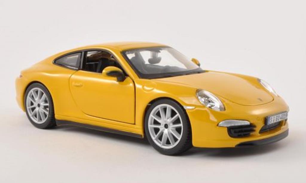 Porsche 991 S 1/24 Burago Carrera S geel modelauto