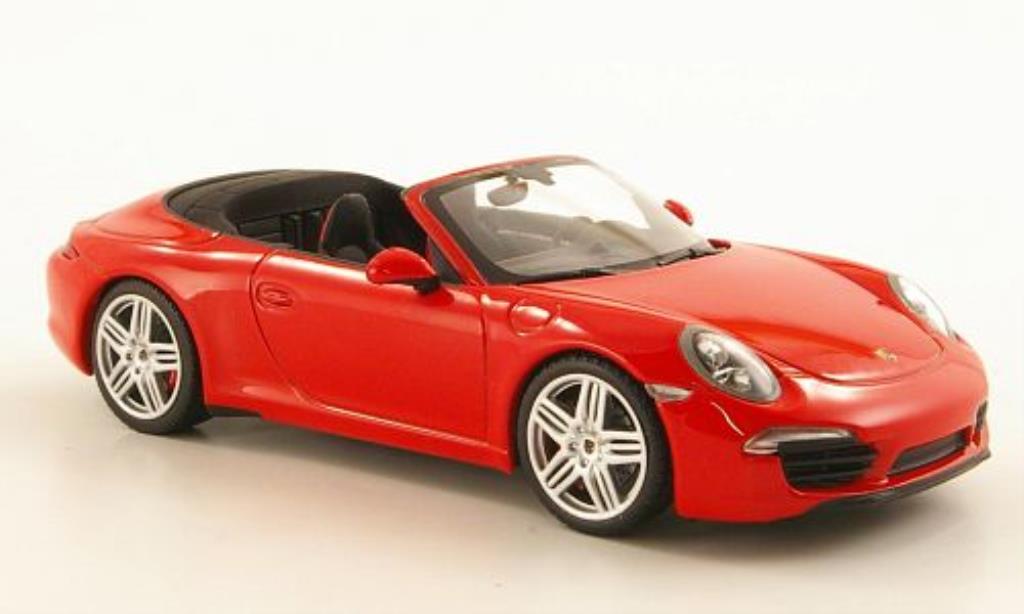 Porsche 991 Carrera 1/43 Minichamps Carrera Cabriolet rood 2011 modelauto