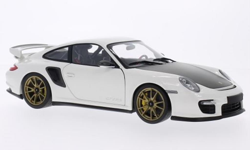 Porsche 997 GT2 1/18 Minichamps GT2 wit mit goldenen Felgen 2011 modelauto