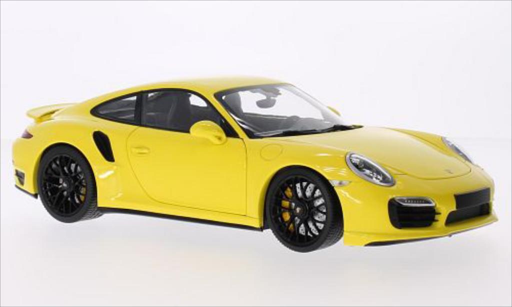 Porsche 991 Turbo S 1/18 Minichamps Turbo S geel 2013 modelauto