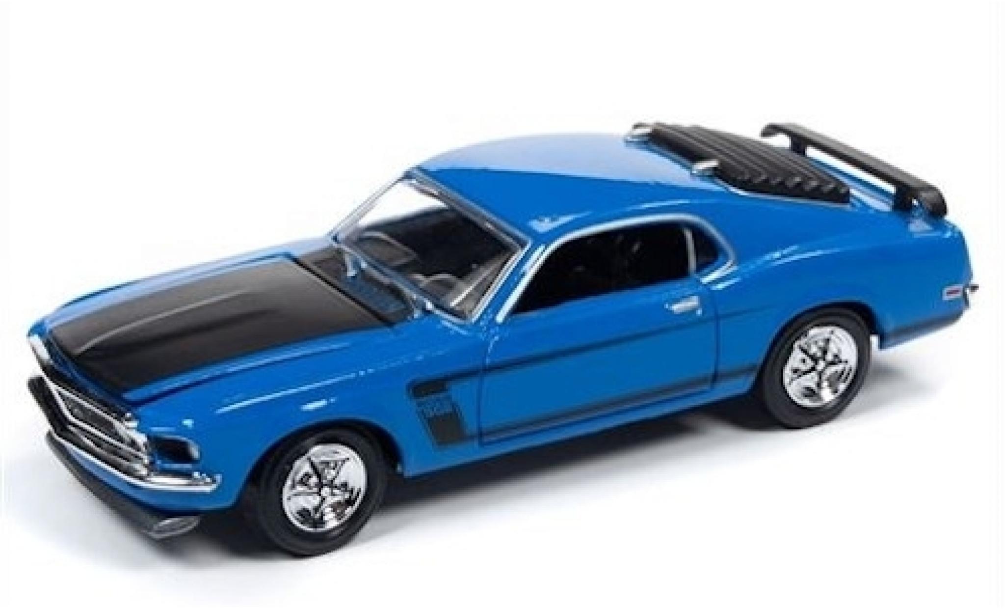 Ford Mustang 1/64 Racing Champions Boss 302 blauw/matt-zwart 1969 modelauto