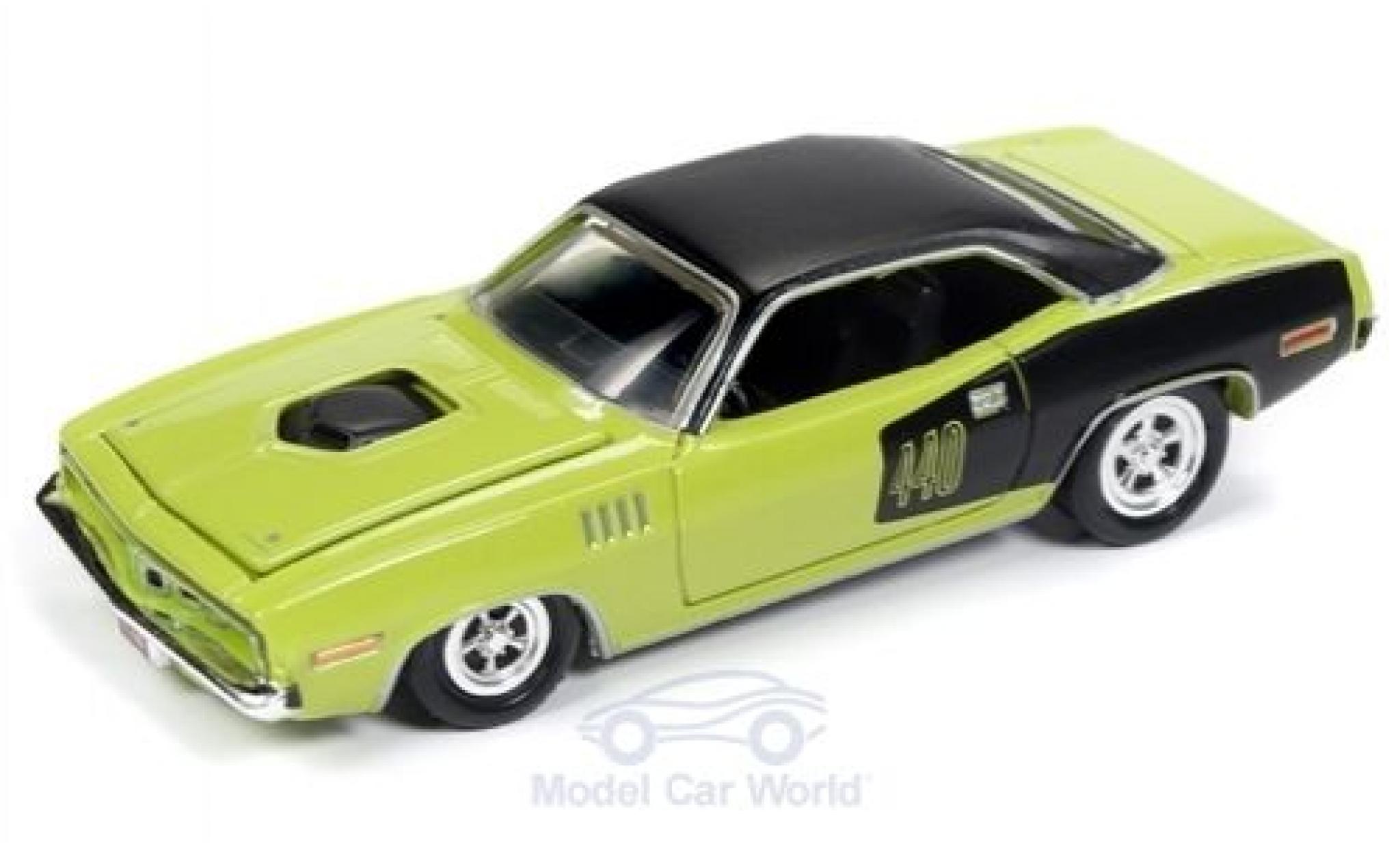 Plymouth Barracuda 1/64 Racing Champions groen/zwart 1971 modelauto