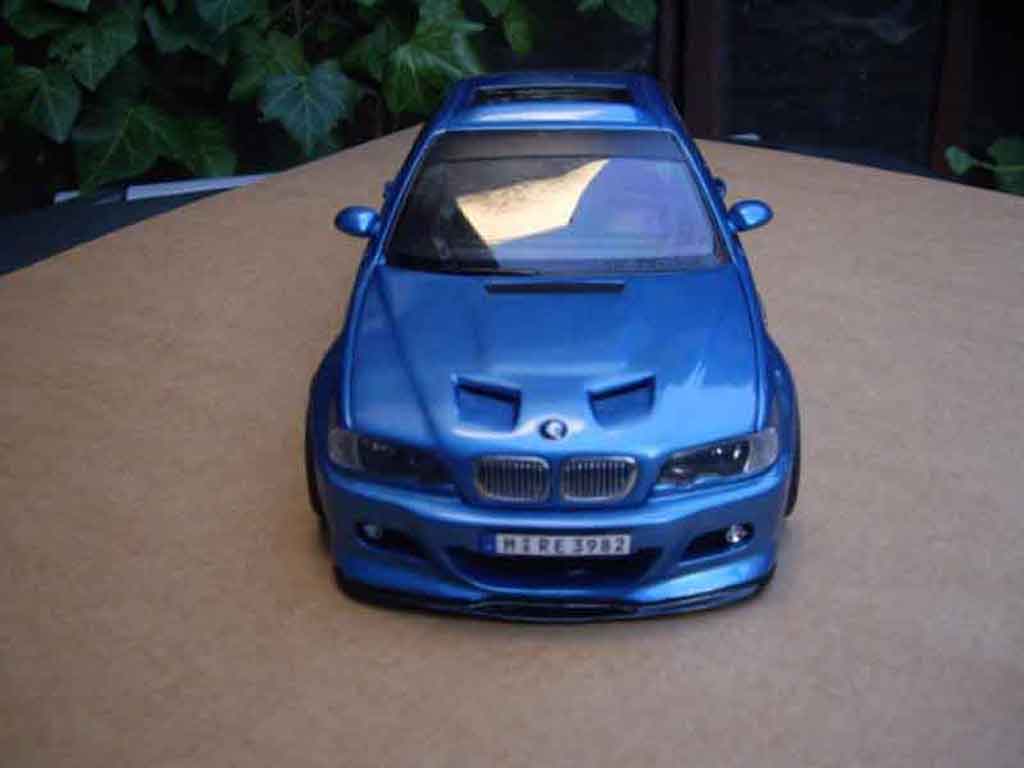 Bmw M3 coupe tuning E46 kit carrosserie blauw metallized 1/18 Autoart