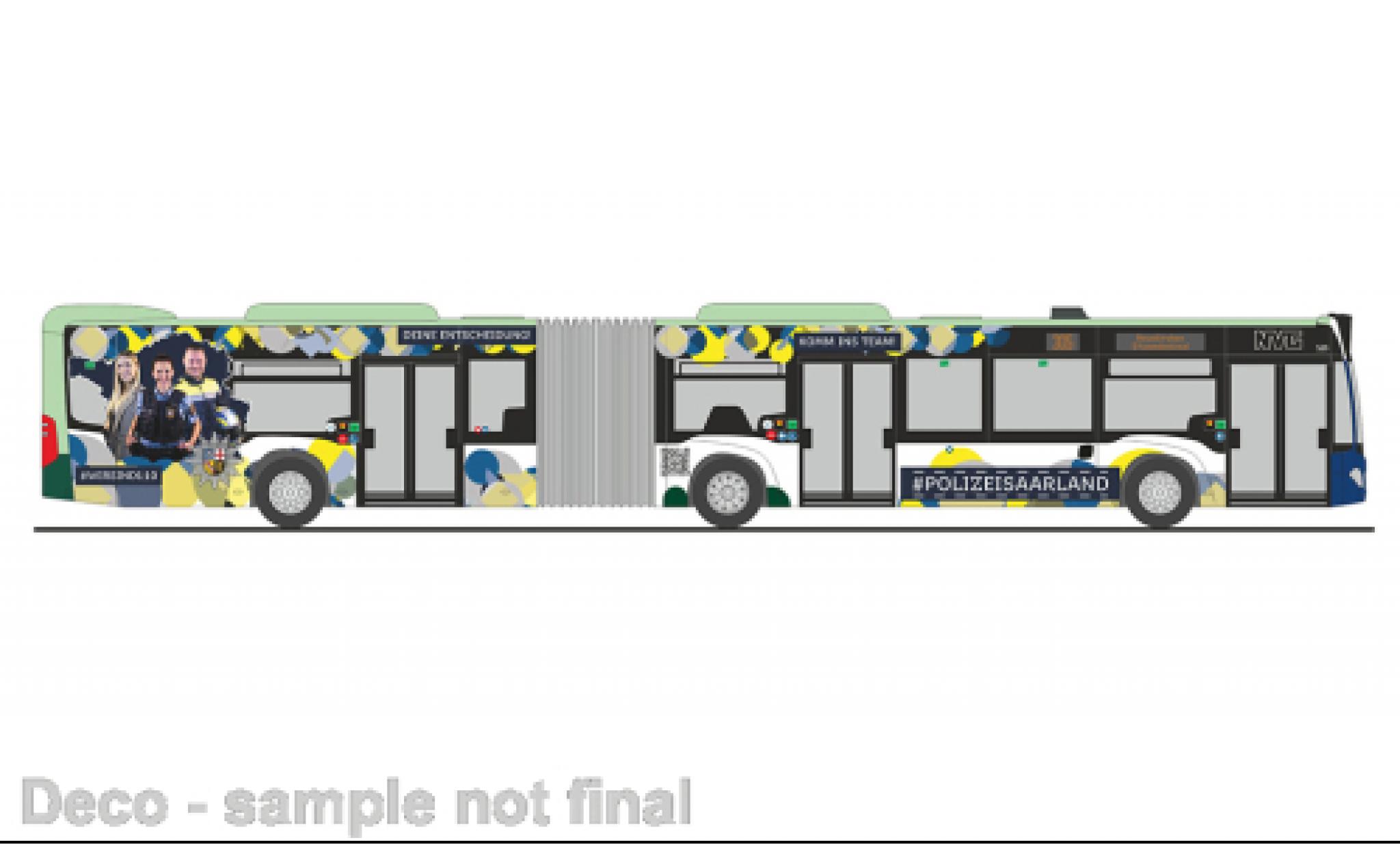 Mercedes Citaro 1/87 Rietze G NVG - politie Saarland 2015 modelauto