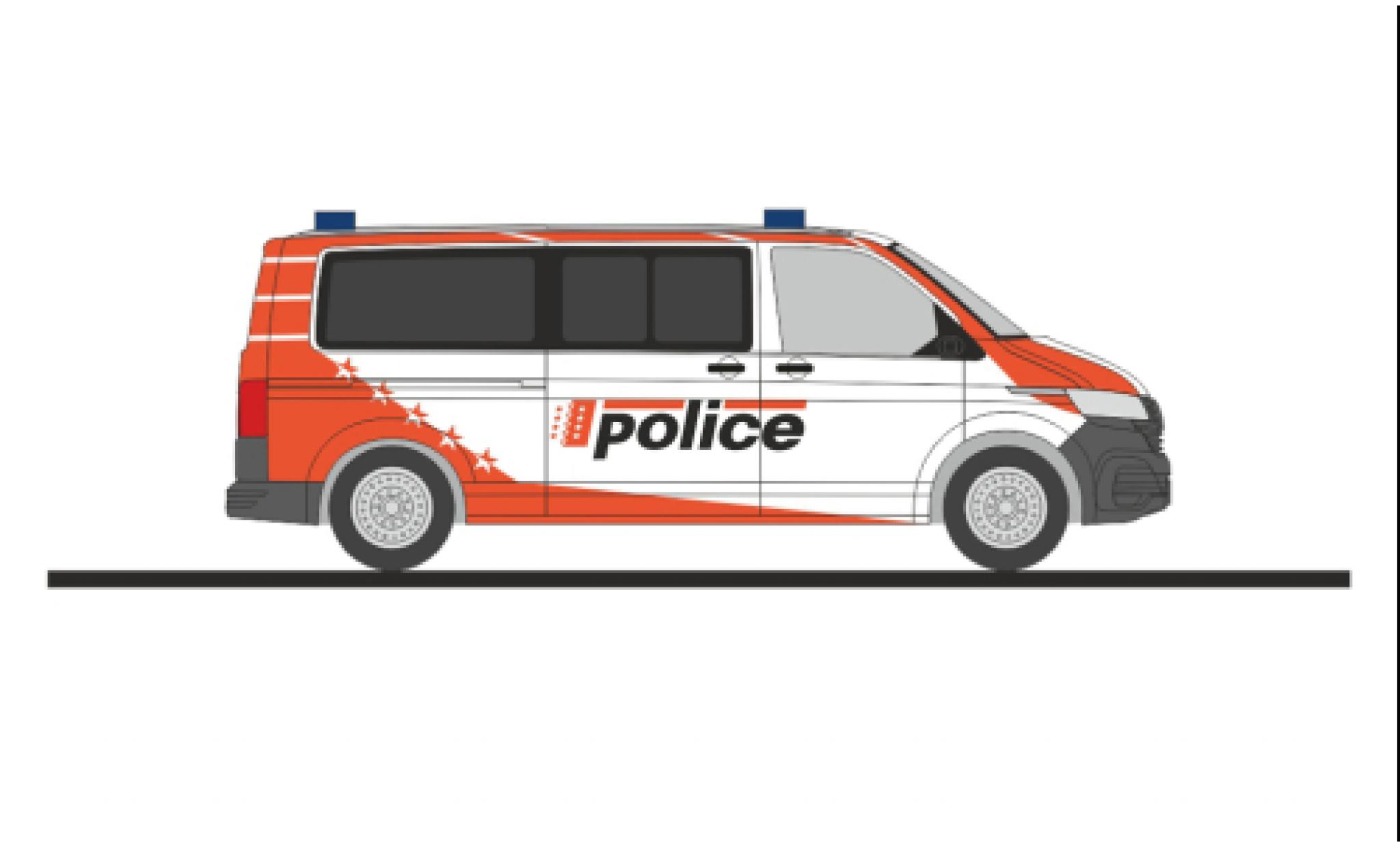 Volkswagen T6 1/87 Rietze .1 bus politie Wallis (CH) modelauto