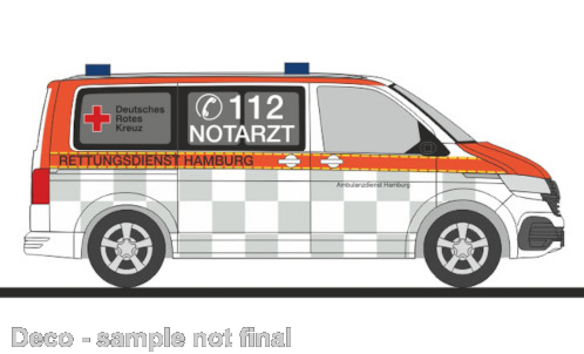 Volkswagen T6 1/87 Rietze .1 DRK Ambulancedienst Hamburg modelauto
