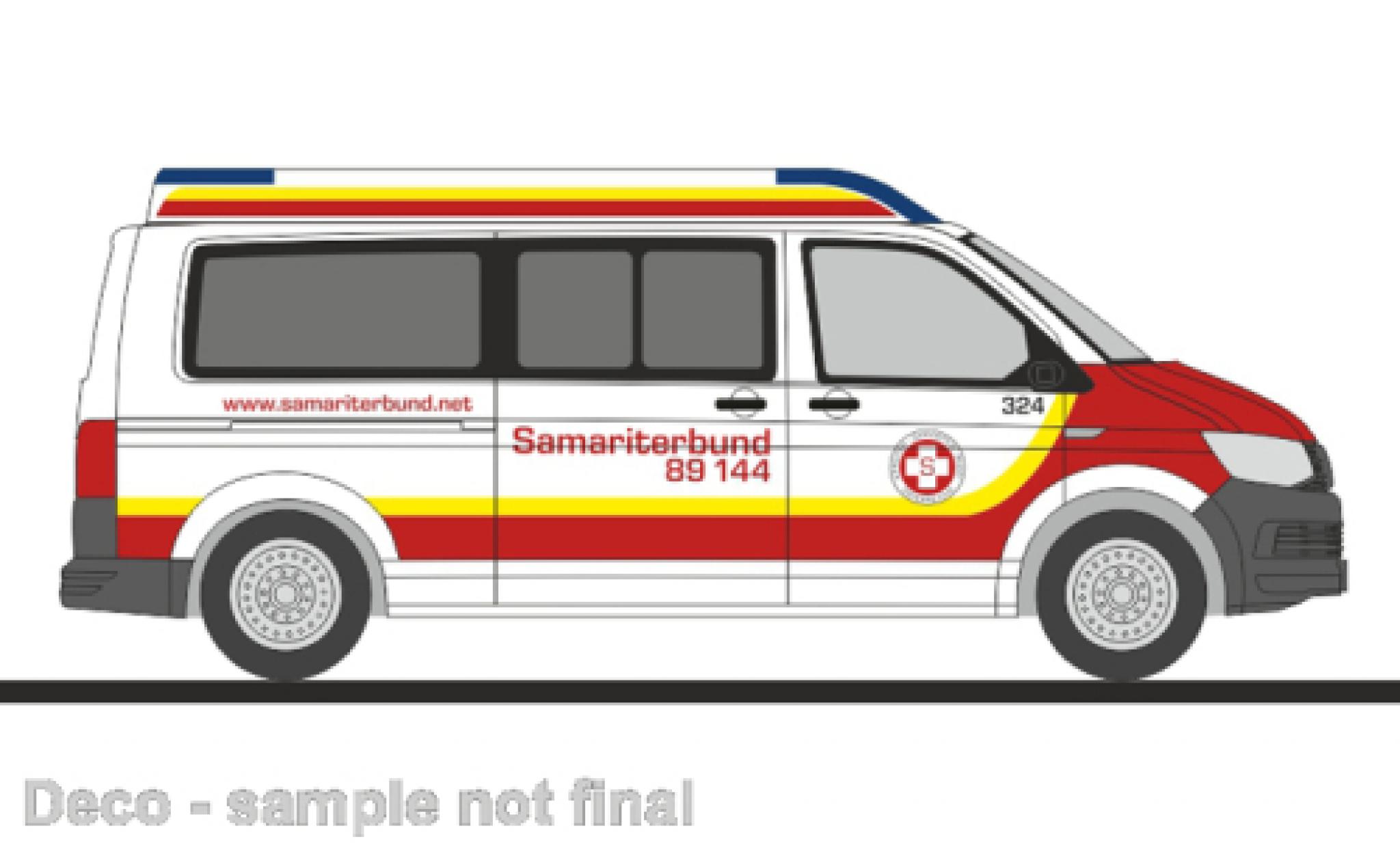 Volkswagen T6 1/87 Rietze bus Association de samaritains (AT) modelauto