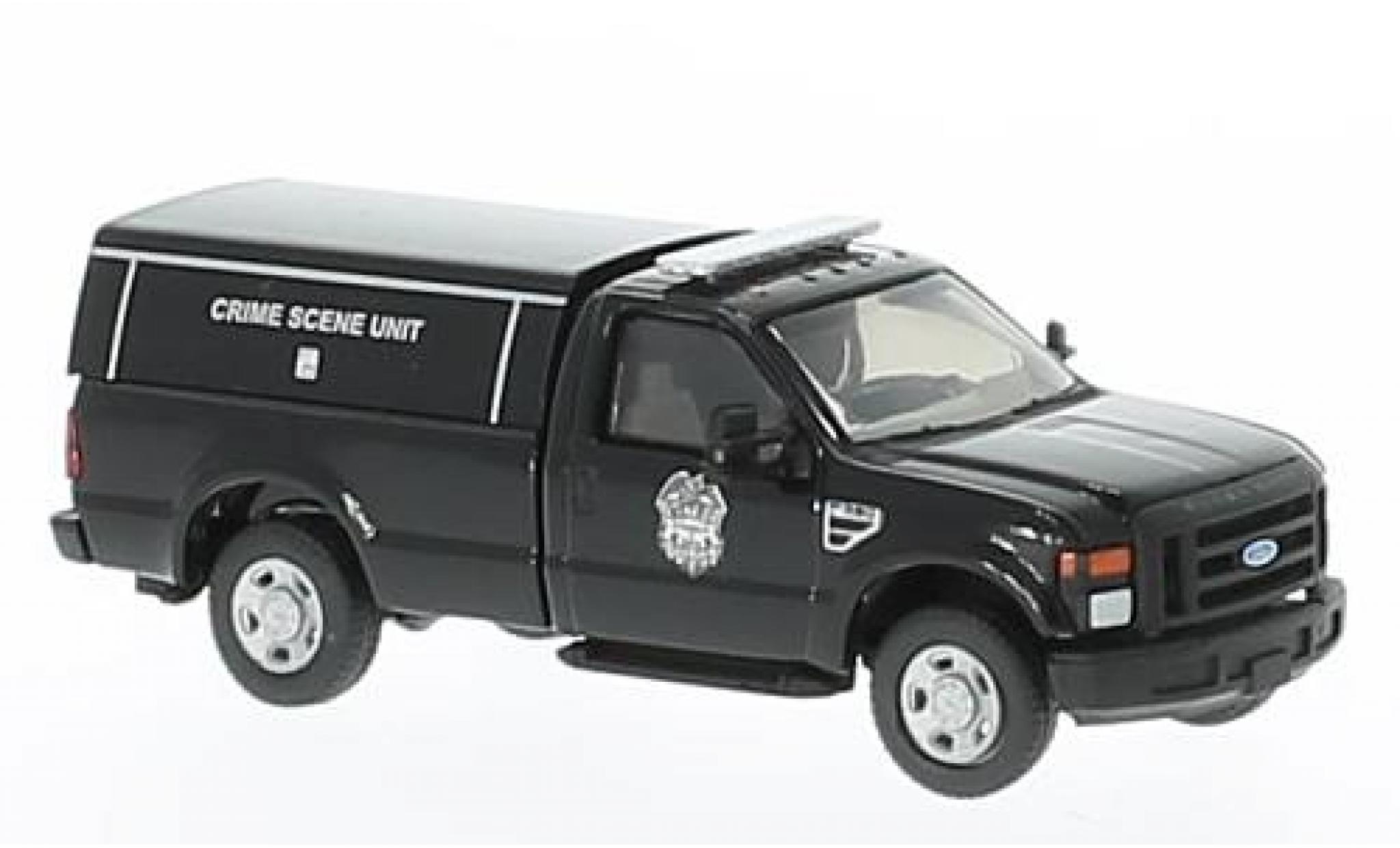 Ford F-350 1/87 River Point XL SRW zwart Crime Scene Unit Regular Cab avec bestelwagen montage sans Vitrine modelauto