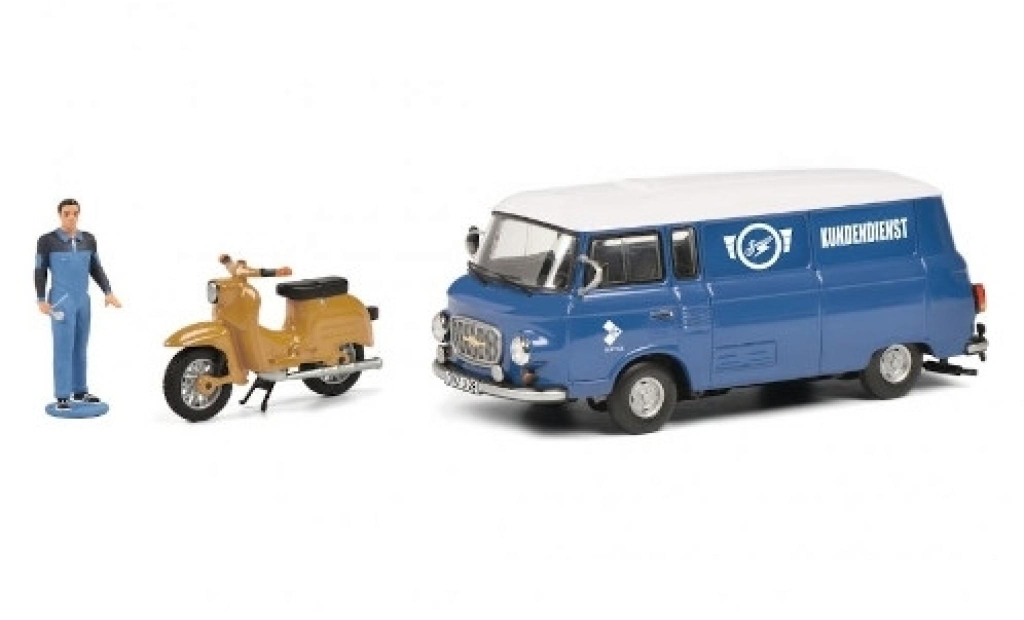 Barkas B 1000 1/43 Schuco Simson Kundendienst avec figurine et Simson Schwalbe KR51 modelauto