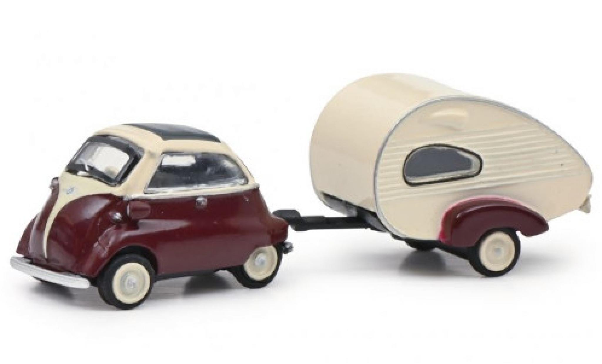 Bmw Isetta 1/87 Schuco rood/wit avec ES-Piccolo-remorque modelauto