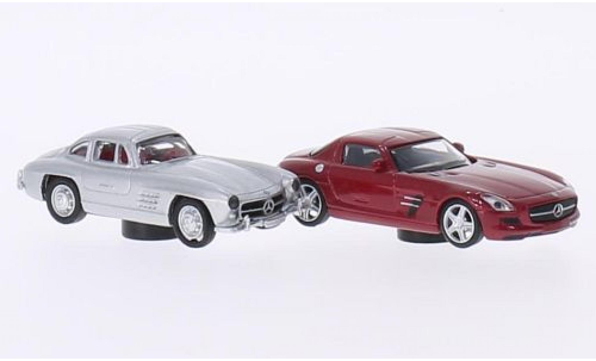 Mercedes 300 1/87 Schuco SL grijs + SLS AMG met.-rood 2er-Set Magnetautos modelauto