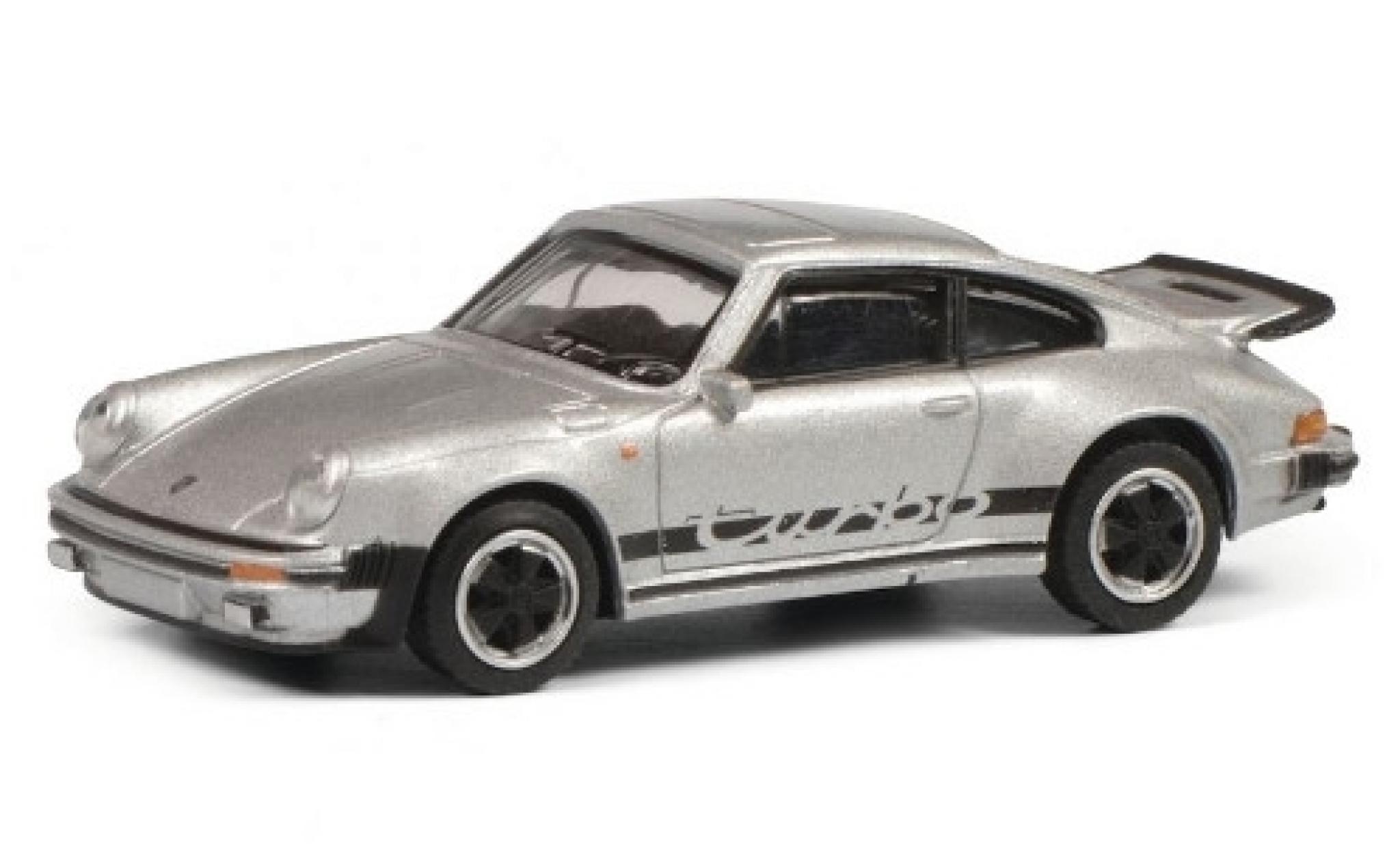 Porsche 911 1/64 Schuco 3.0 Turbo grijs/Dekor modelauto