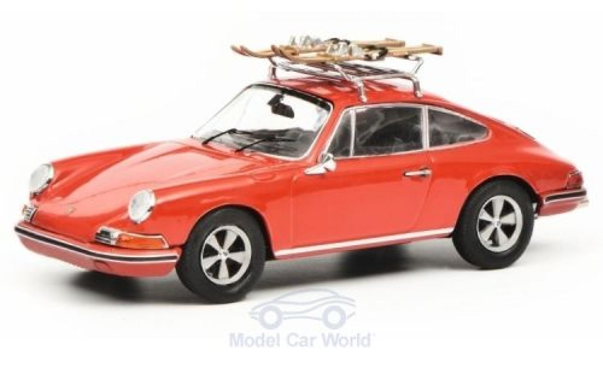 Porsche 911 1/43 Schuco S rood mit Skitr&auml;ger modelauto