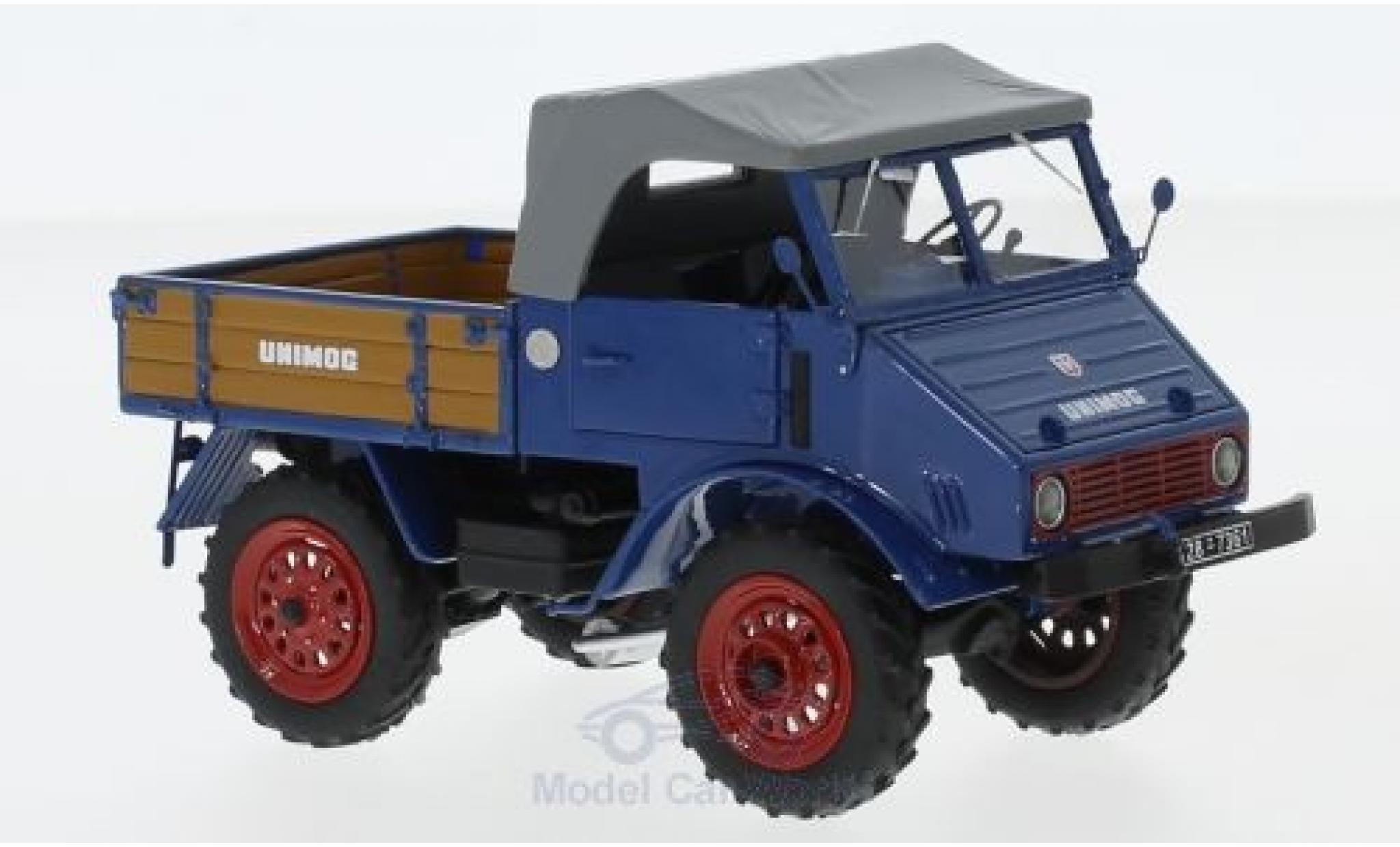 Mercedes Unimog 1/32 Schuco U401 blauw mit Holzpritsche modelauto