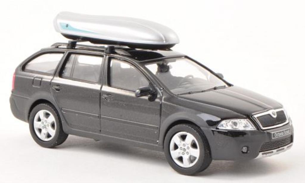 Skoda Octavia Combi 1/43 Abrex Combi Scout zwart mit Dachbox modelauto
