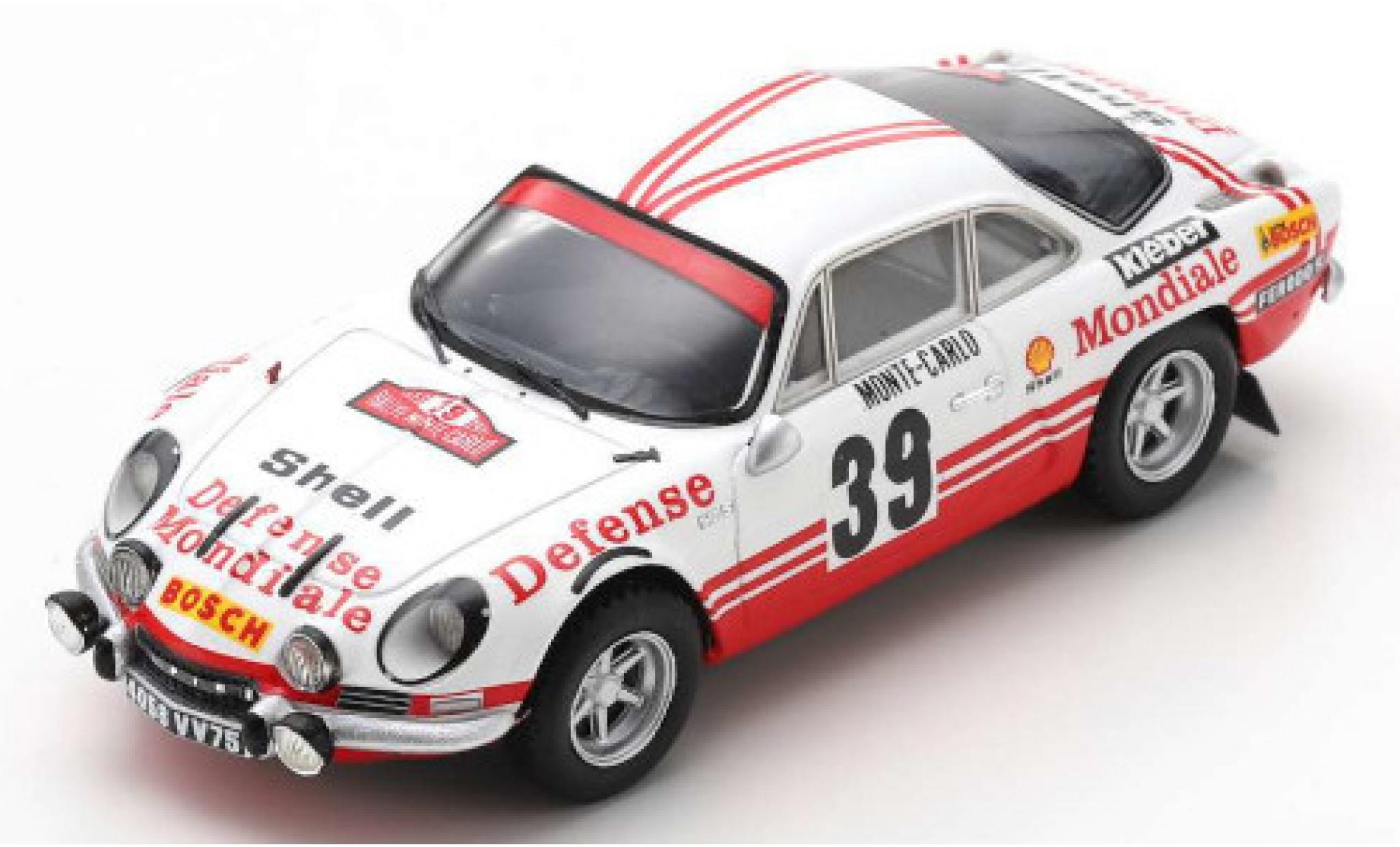 Alpine A110 1/43 Spark No.39 Defense Mondiale Rally Monte Carlo 1973 C.Ballot-Lena/J.C.Morenas modelauto