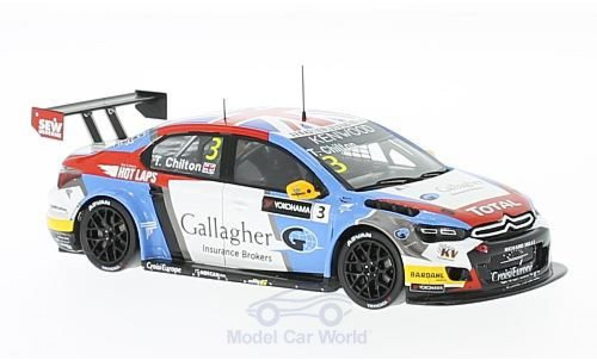Citroen C Elysee 1/43 Spark -Elysee WT No.3 Sebastian Loeb Racing Gallagher WT Zilverinien 2016 T.hilton modelauto