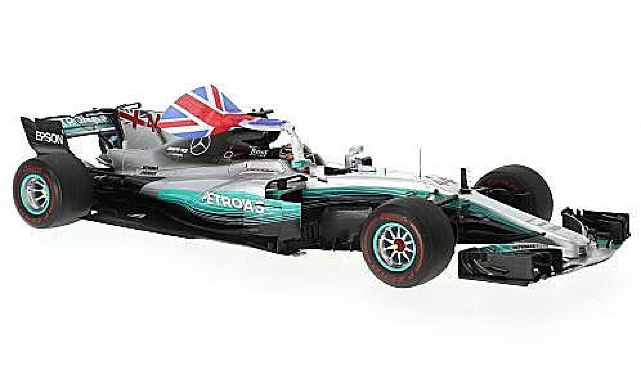 Mercedes F1 1/18 Spark W08 EQ Power+ No.44 AMG Petronas Team Formel 1 GP Mexico 2017 avec figurine et britische drapeau L.Hamilton modelauto