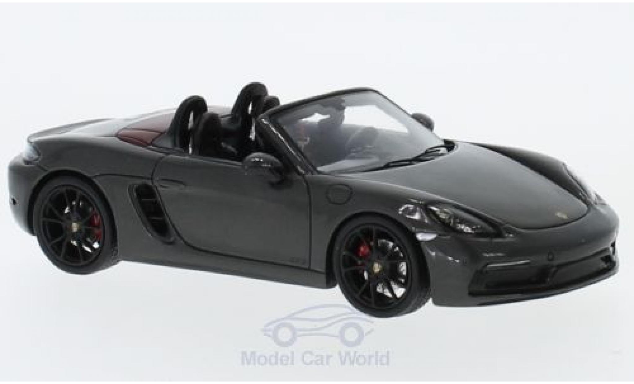 Porsche Boxster 1/43 Spark 718 GTS grijs 2018 modelauto