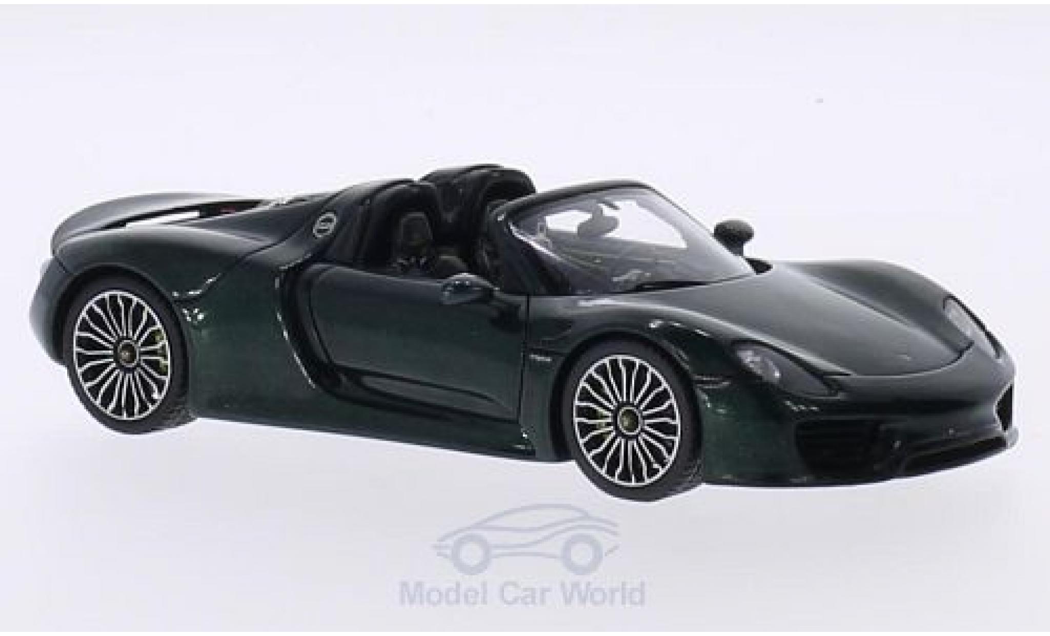 Porsche 918 1/43 Spark Spyder metallic groen 2014 Targadach ge&ouml;ffnet modelauto