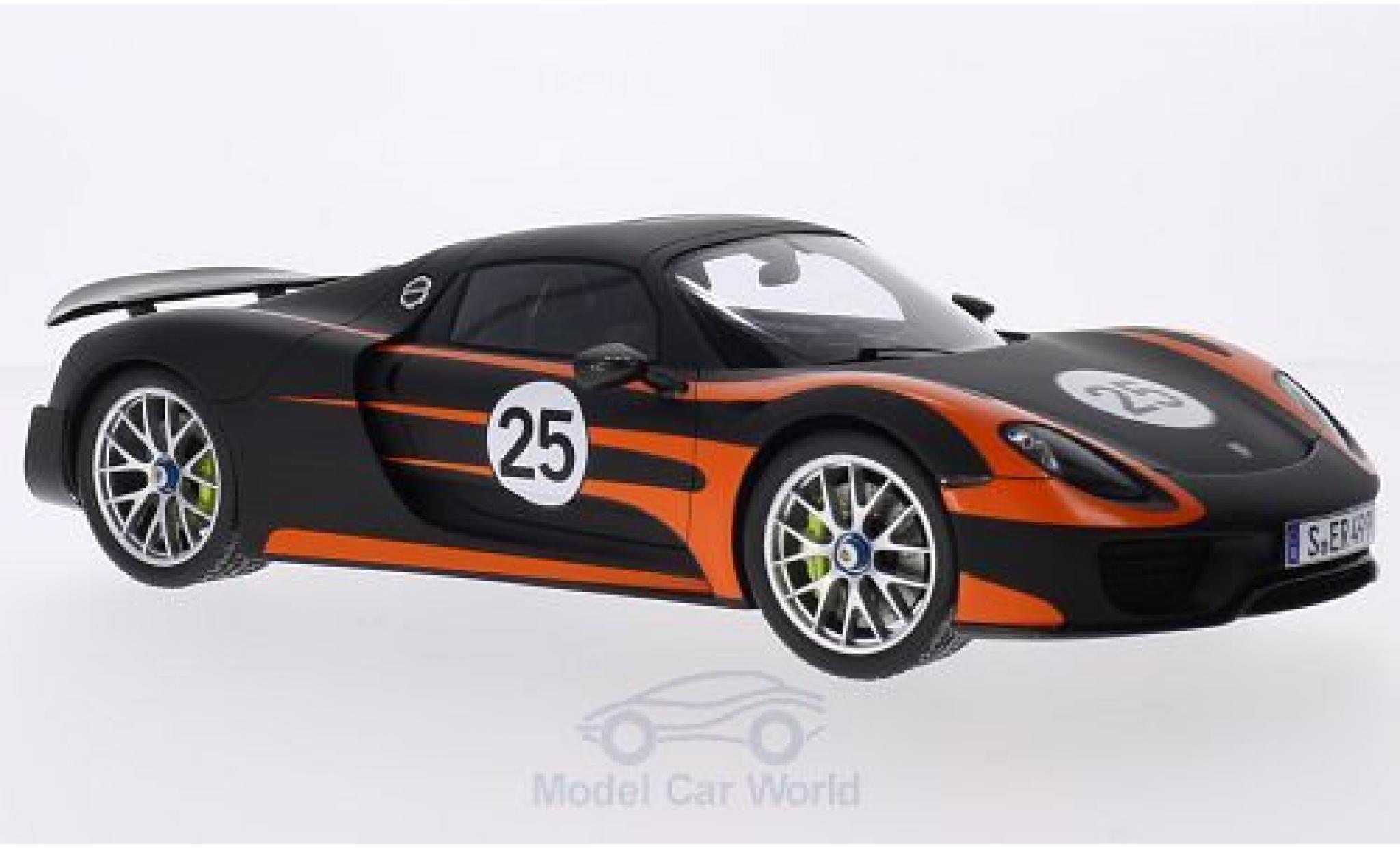 Porsche 918 1/18 Spark Spyder zwart/oranje Weissach-Paket modelauto