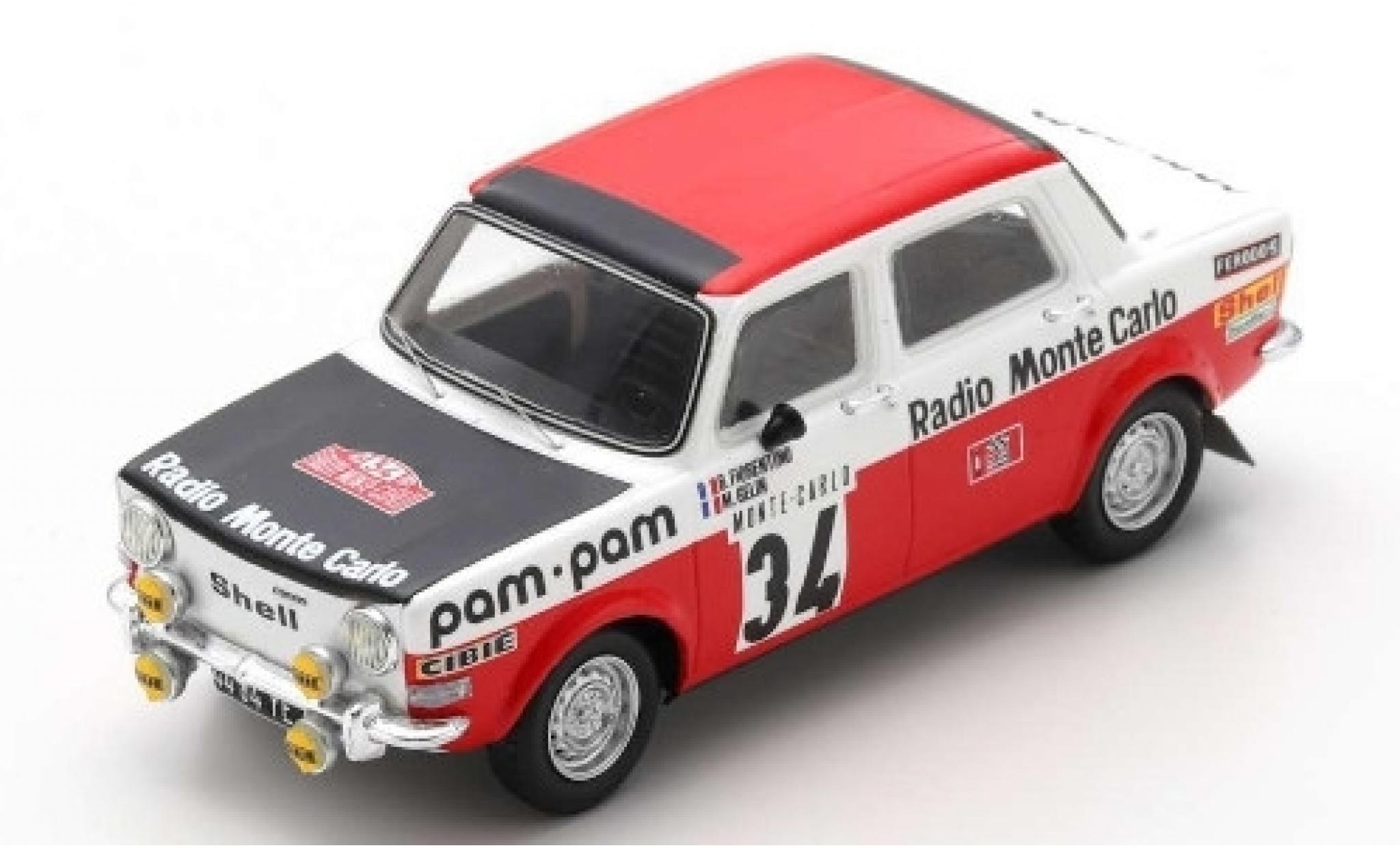 Simca 1000 1/43 Spark Rallye 2 No.34 Paul Watson Racing Organisation Radio Monte Carlo Rally Monte Carlo 1973 B.Fiorentino/M.Gelin modelauto