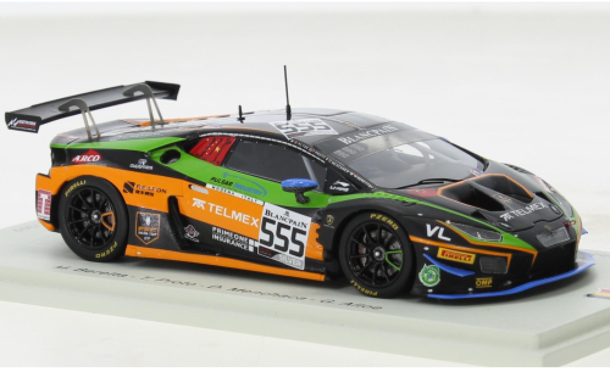 Lamborghini Huracan 1/43 Spark GT3 Evo No.555 Oranje 1 FFF Racing Team 24h Spa 2019 modelauto