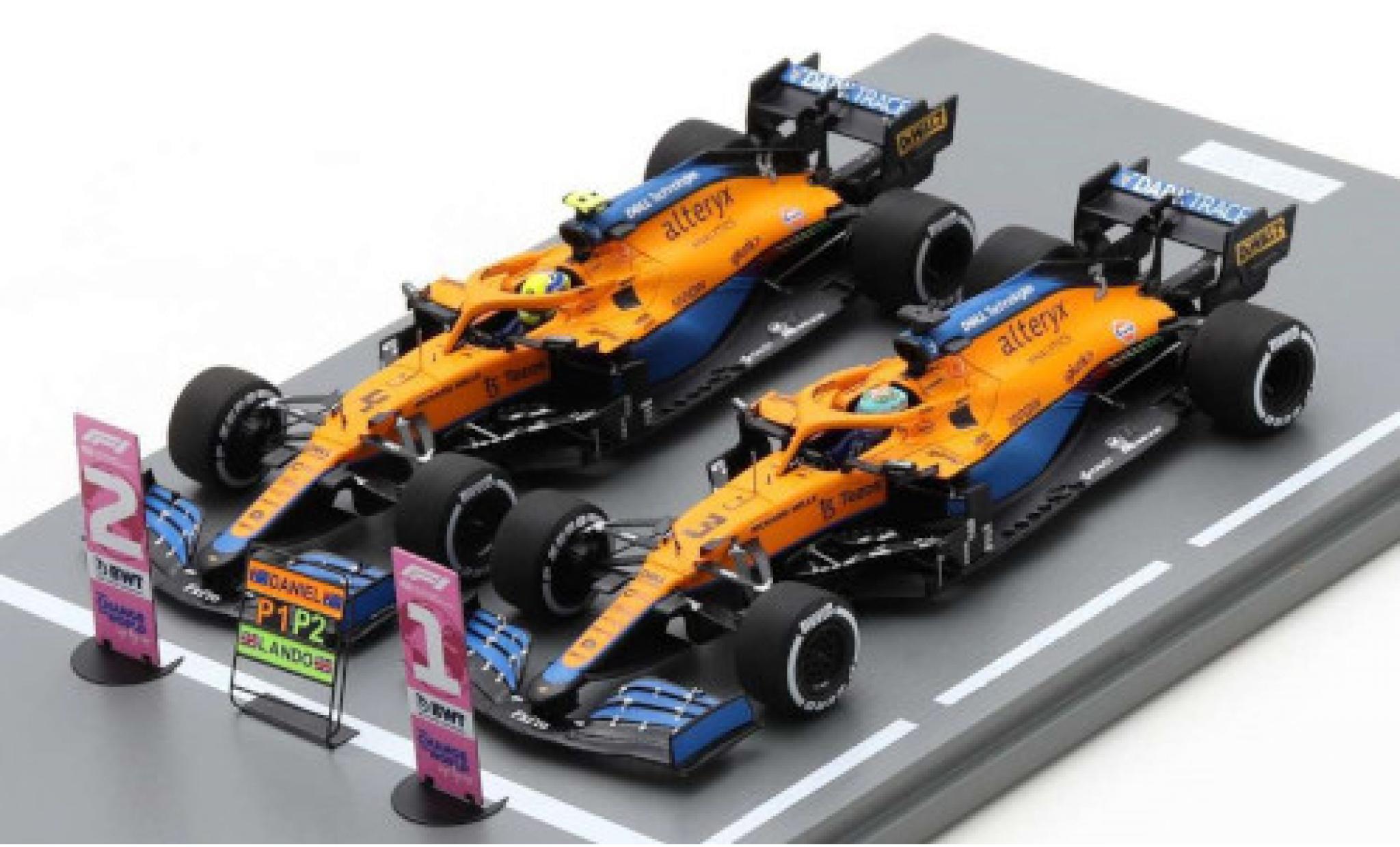 McLaren F1 1/43 Spark 2er Set: MCL35M No.3 + 4 Team Formel 1 GP Italien 2021 modelauto