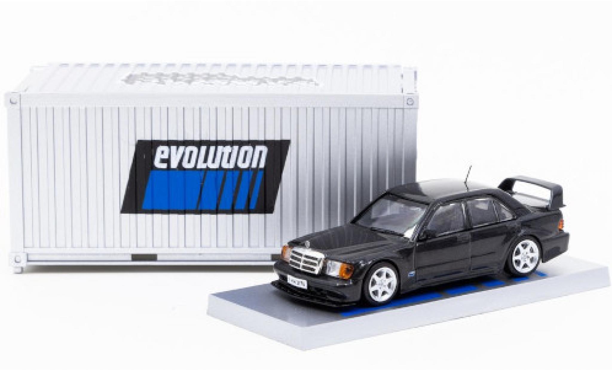 Mercedes 190 1/64 Tarmac Works E 2.5-16 Evolution II metallic zwart mit Vitrine in Containerdesign modelauto