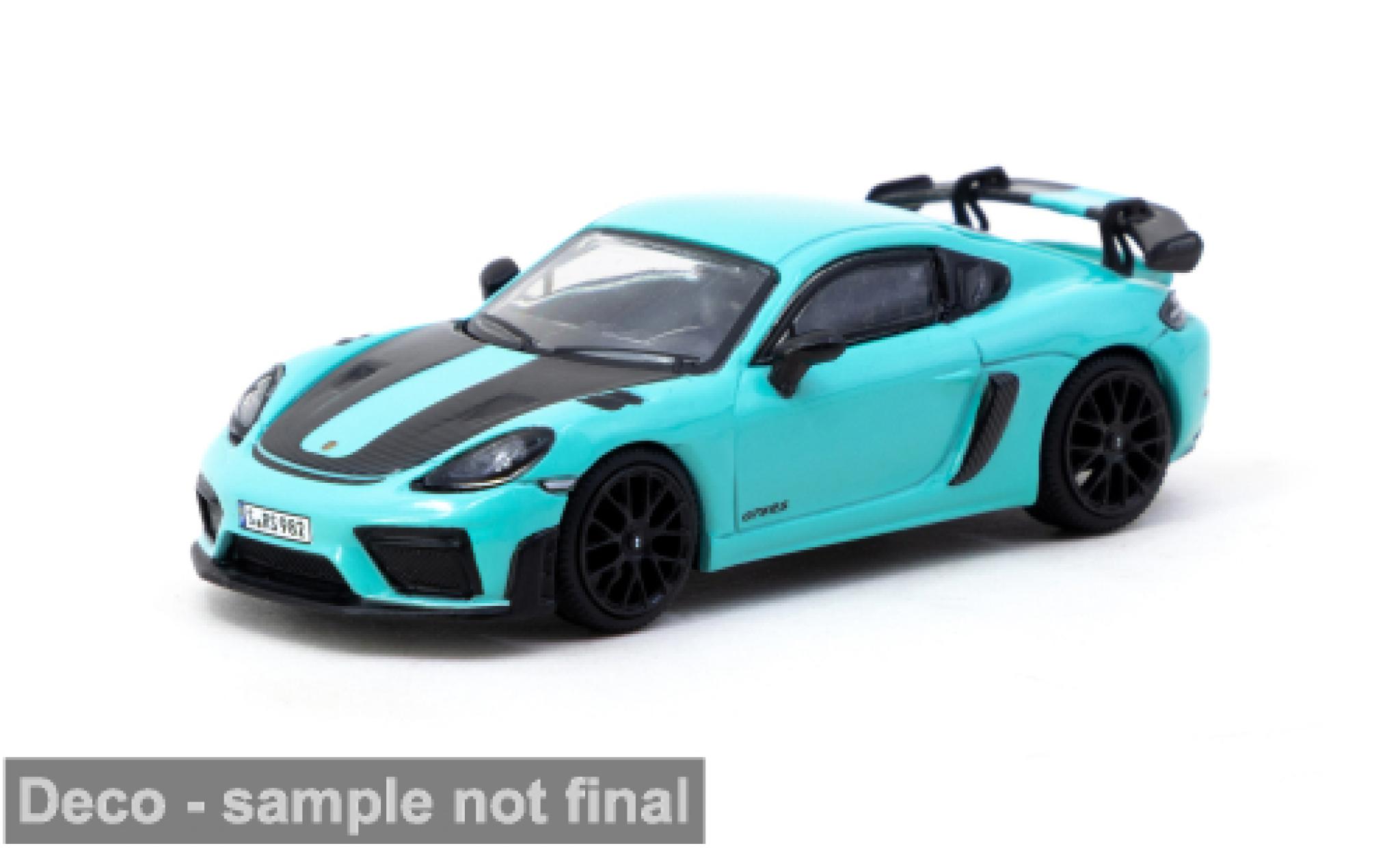 Porsche Cayman GT4 1/64 Tarmac Works RS turquoise/zwart 1:64 modelauto