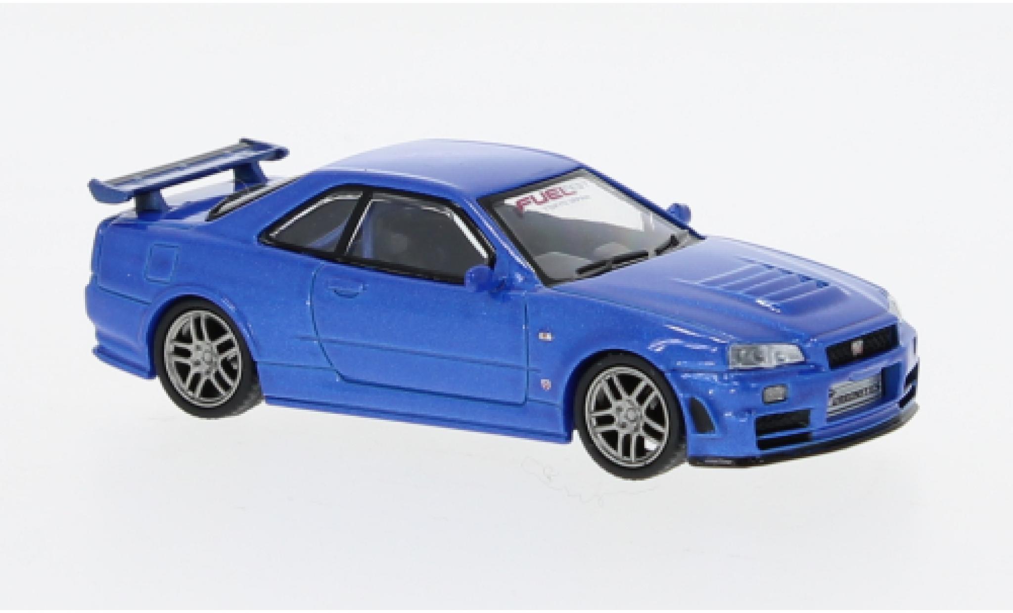 Nissan Skyline 1/64 Tarmac Works GT-R (R34) Nismo Z-Tune metallic blauw modelauto