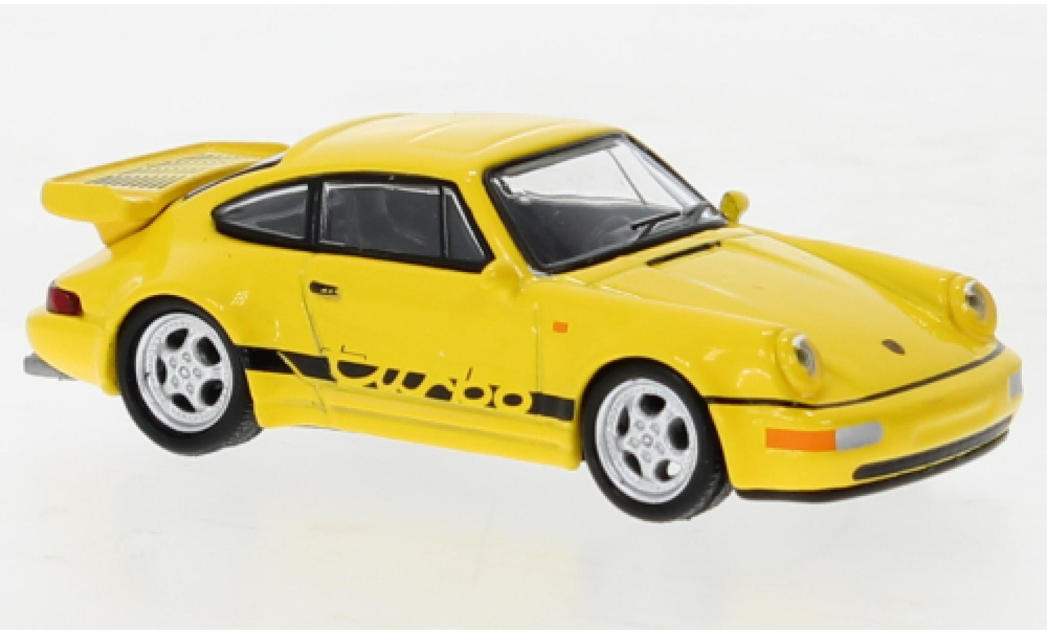 Porsche 964 Turbo 1/64 Tarmac Works 911  geel modelauto