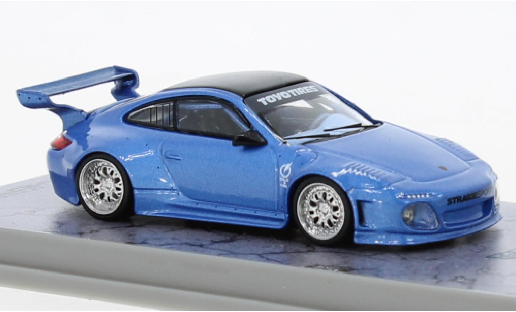 Porsche 997 1/64 Tarmac Works 911  Liberty Walk metallic blauw modelauto