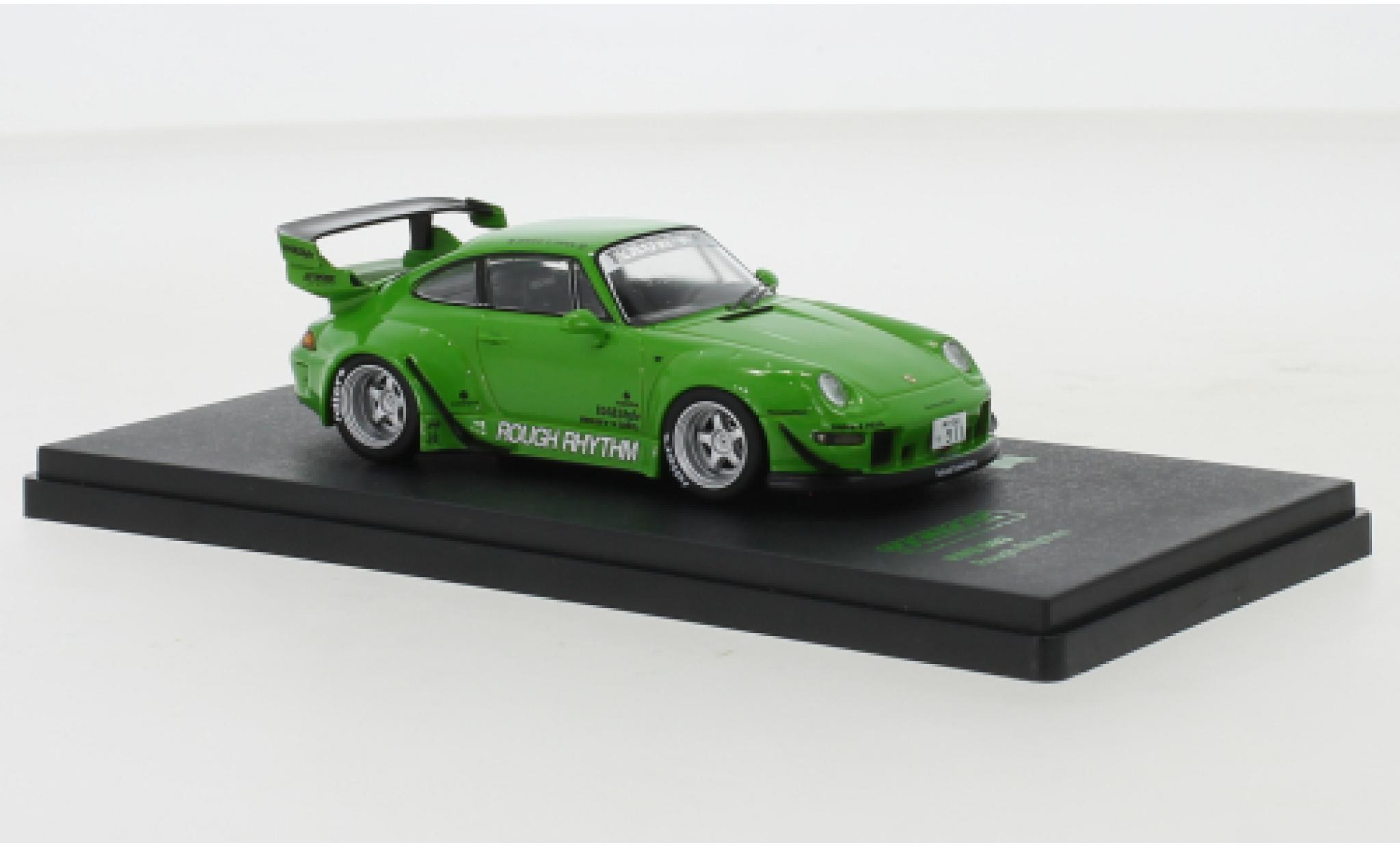 Porsche 993 RWB 1/64 Tarmac Works groen Rough Rhythm modelauto