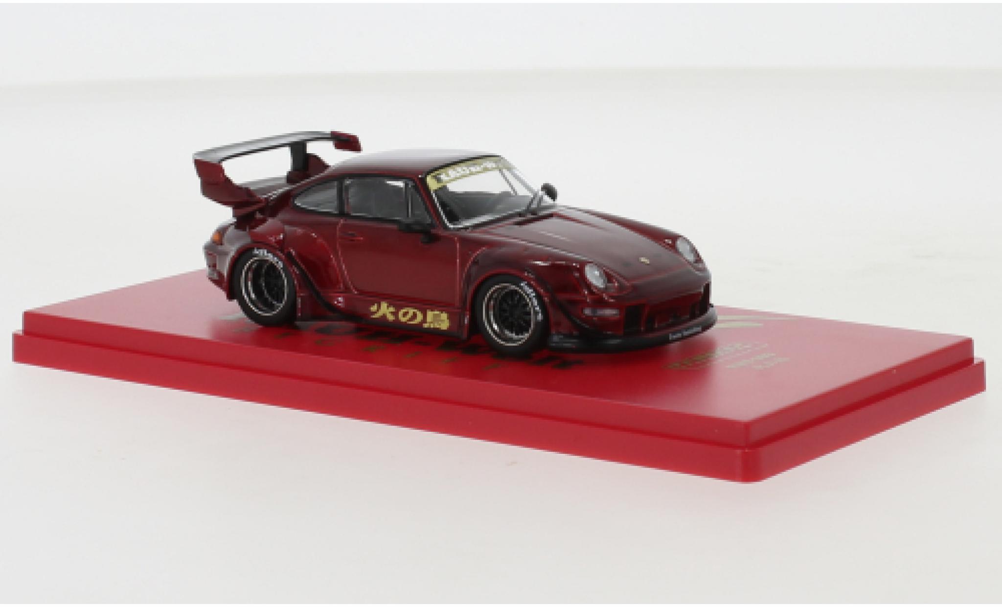 Porsche 993 RWB 1/64 Tarmac Works metallic rood/gold modelauto