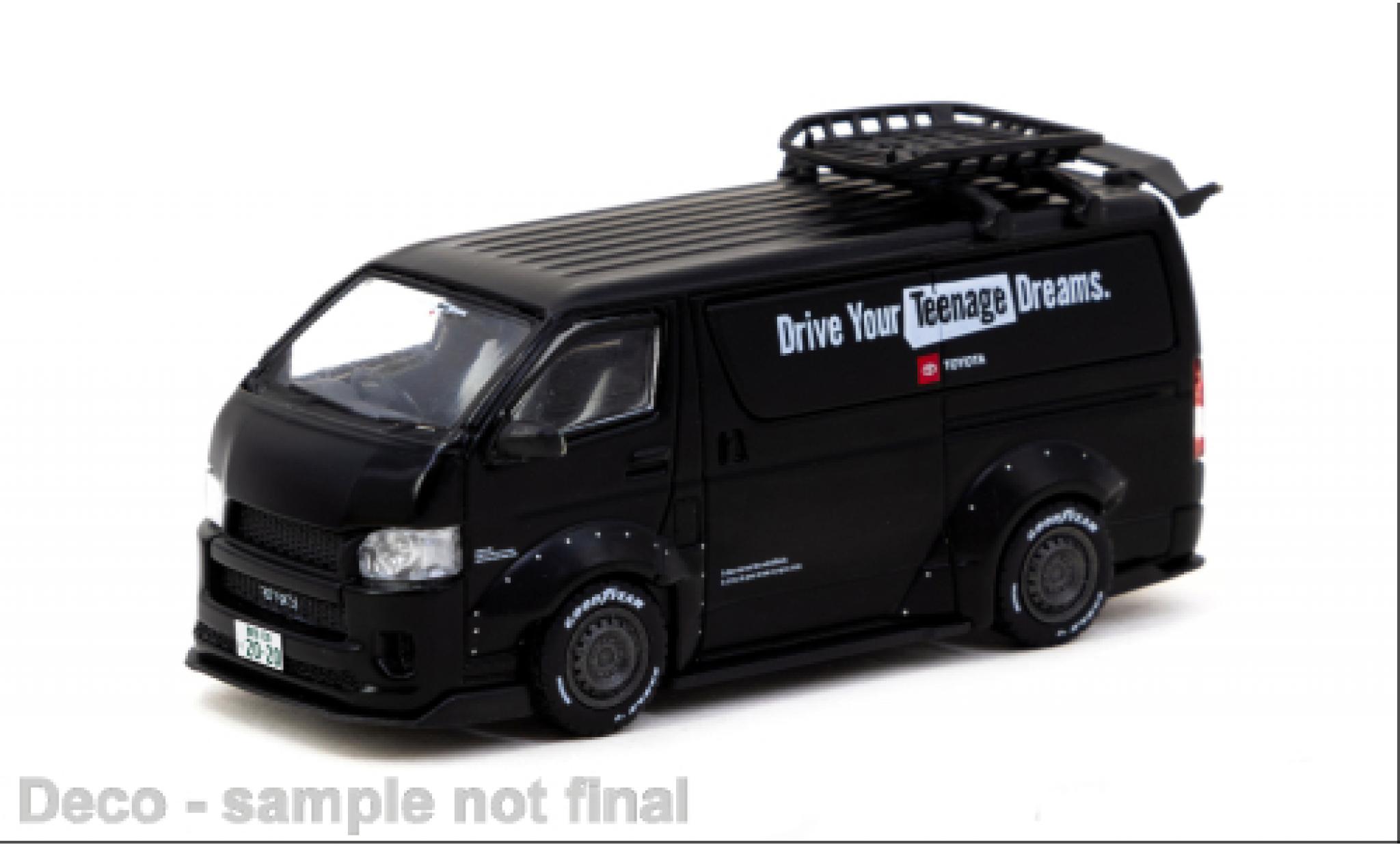 Toyota Hiace 1/64 Tarmac Works Widebody zwart modelauto