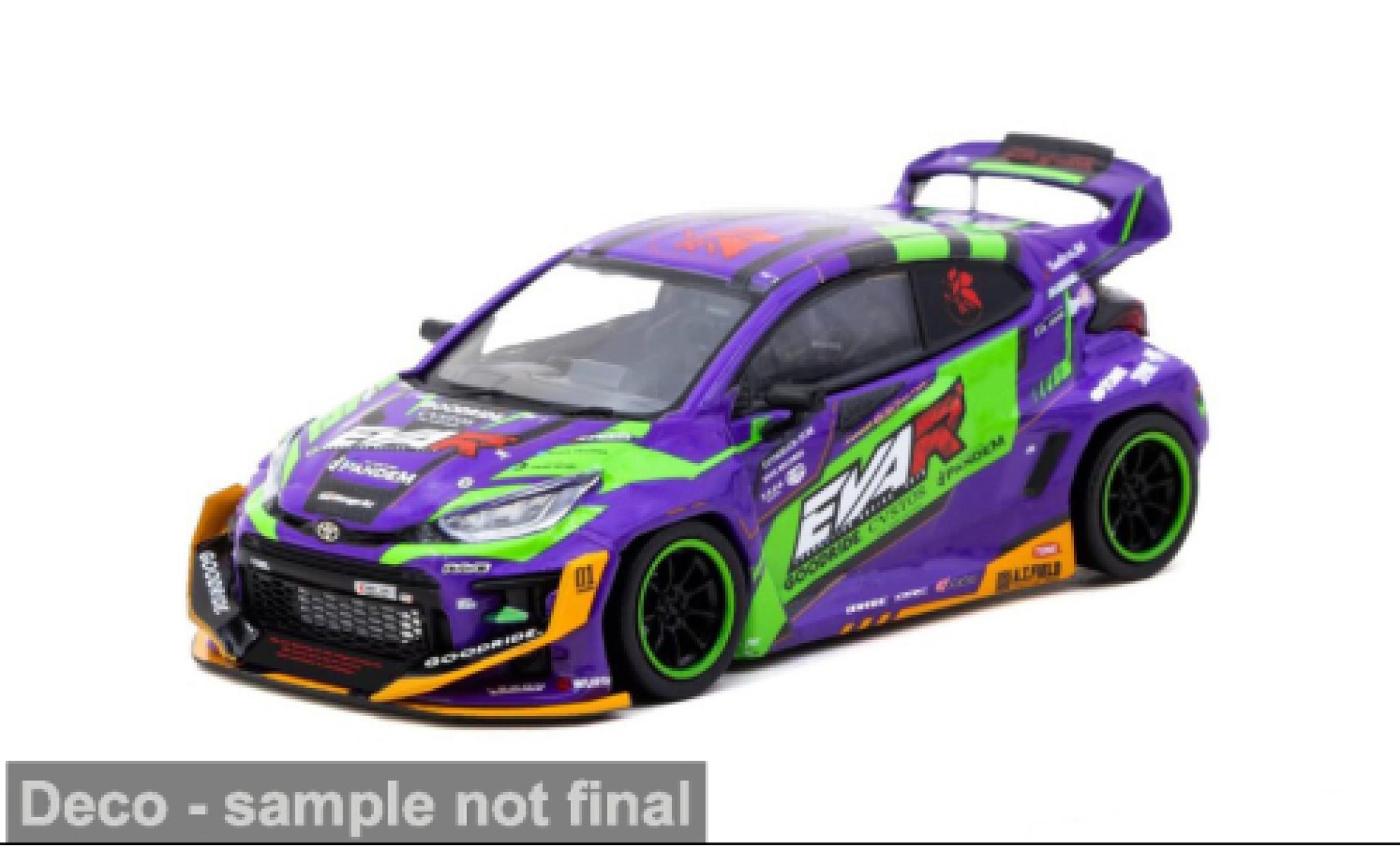 Toyota Yaris 1/43 Tarmac Works GR paars/groen 2025 EVA Racing 1:43 modelauto