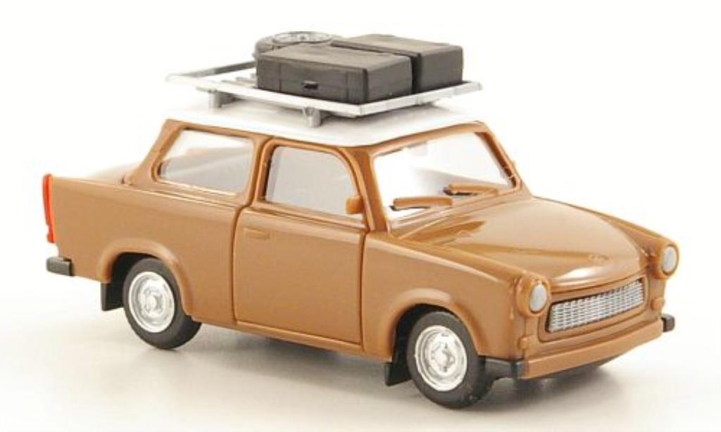 Trabant 601 1/87 Herpa bruin/wit mit Dachgepacktrager + Ladegut modelauto
