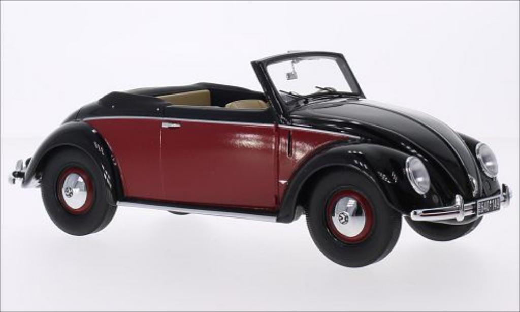 Volkswagen Kafer 1/18 Minichamps 1200 Cabrio Hebmuller zwart/rood 1949 modelauto
