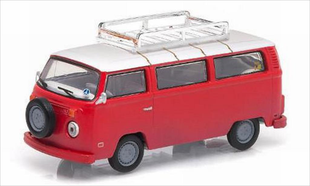Volkswagen T2 1/64 Greenlight Bus rood/wit 1973 modelauto