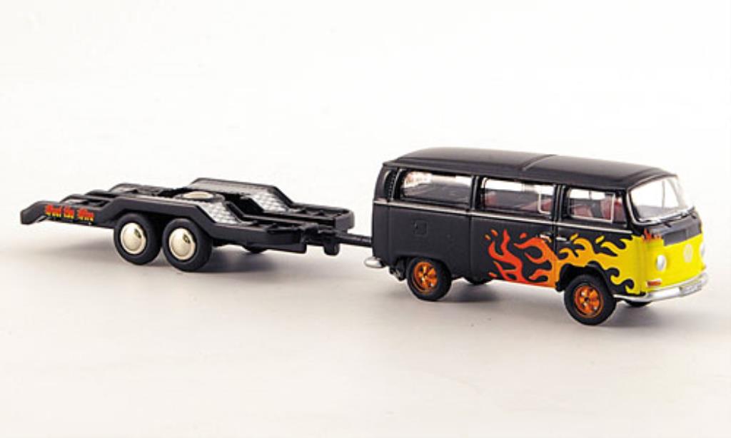 Volkswagen T2 1/87 Bub Bus zwart mit Flammendekor und Hanger modelauto
