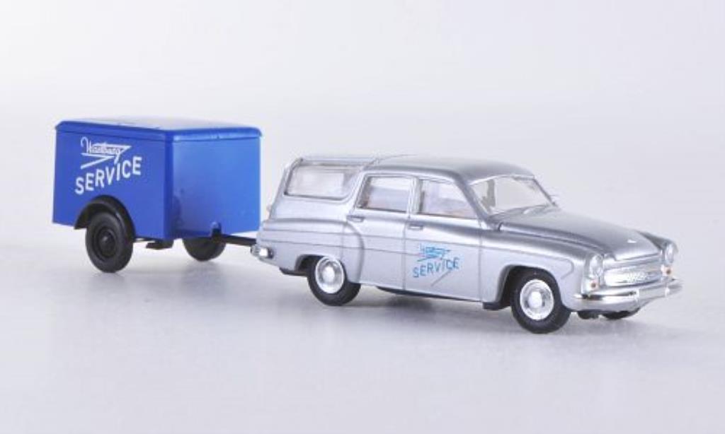 Wartburg 311 1/87 Brekina Camping mit Anhanger-Service modelauto