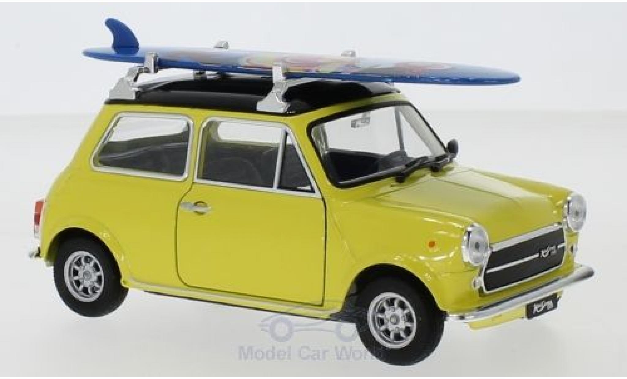 Mini Cooper 1/24 Welly 1300 geel/zwart 1974 Surfboard modelauto