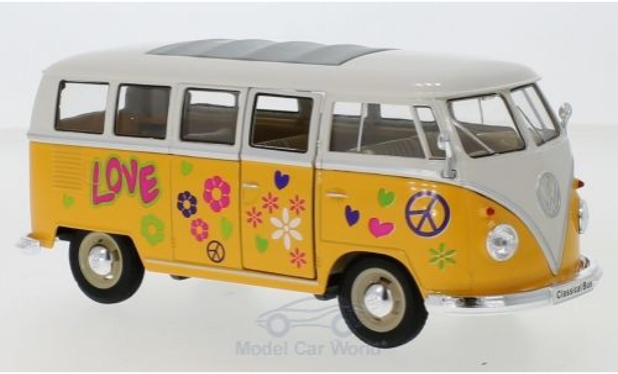 Volkswagen T1 1/24 Welly Bus geel/wit 1963 Flower Power modelauto