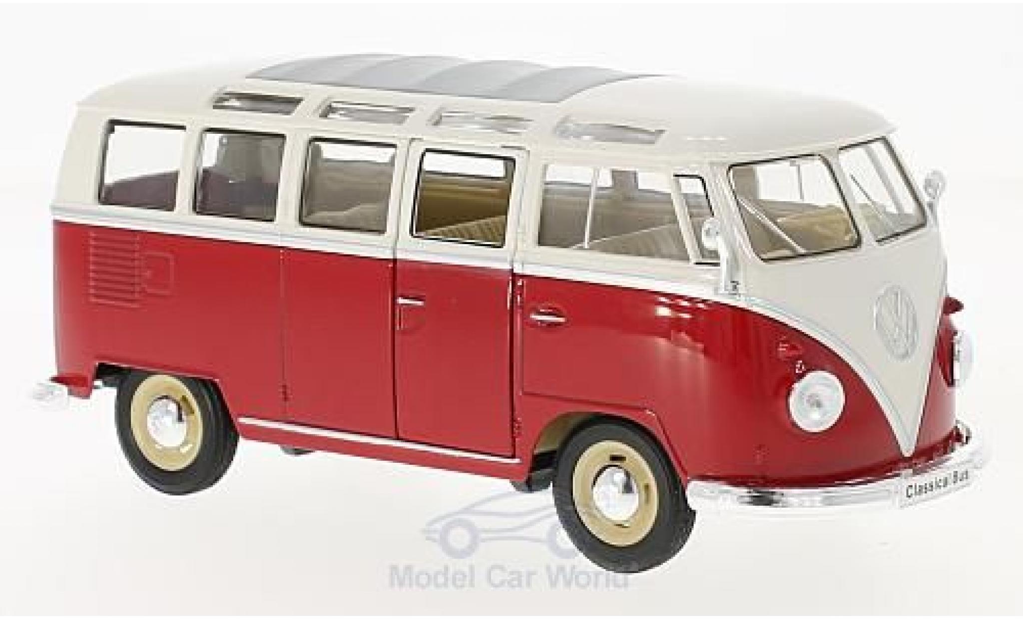 Volkswagen T1 B 1/24 Welly Samba rood/wit 1963 modelauto