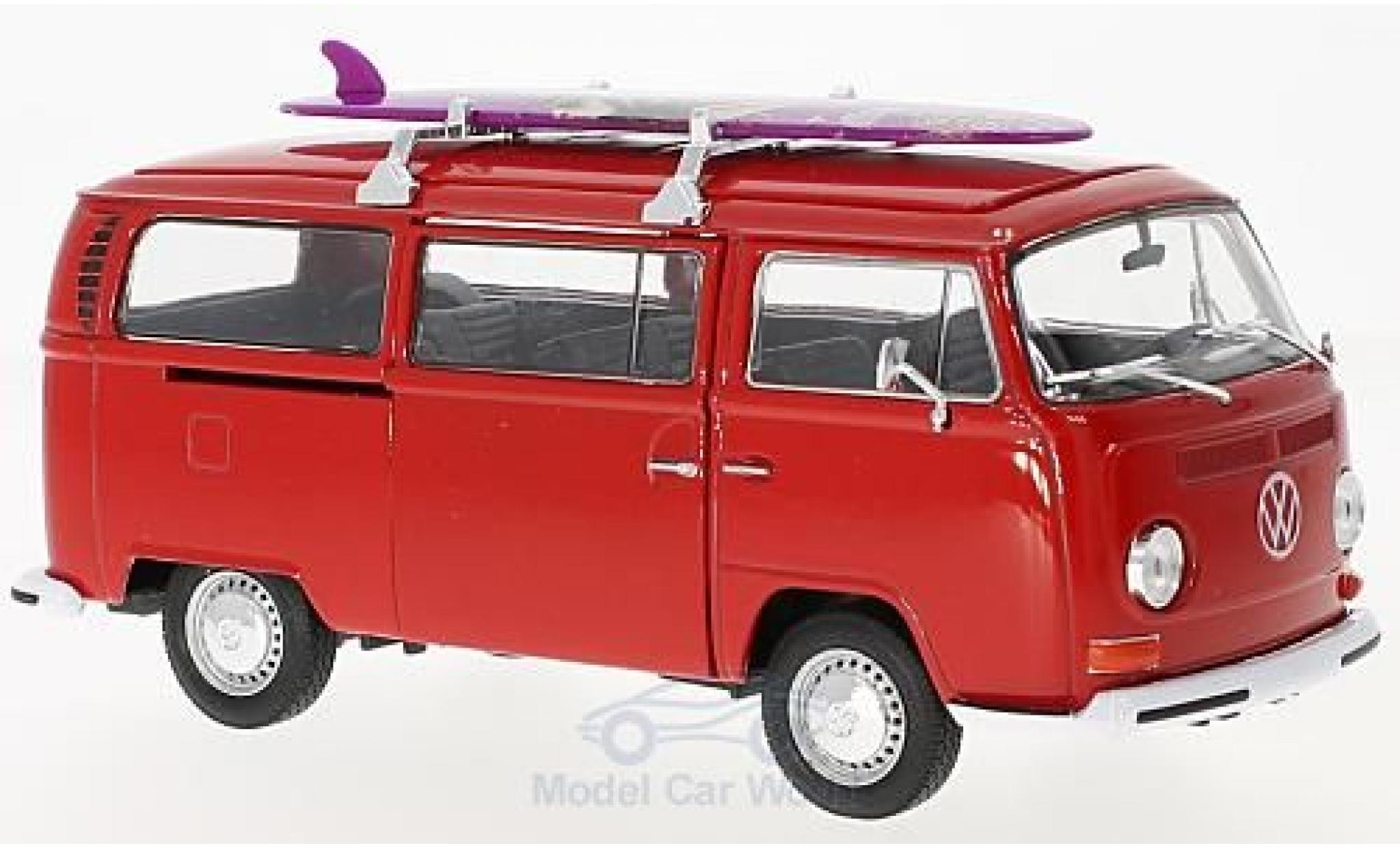 Volkswagen T2 B 1/24 Welly Bus rood 1972 mit Surfboard modelauto