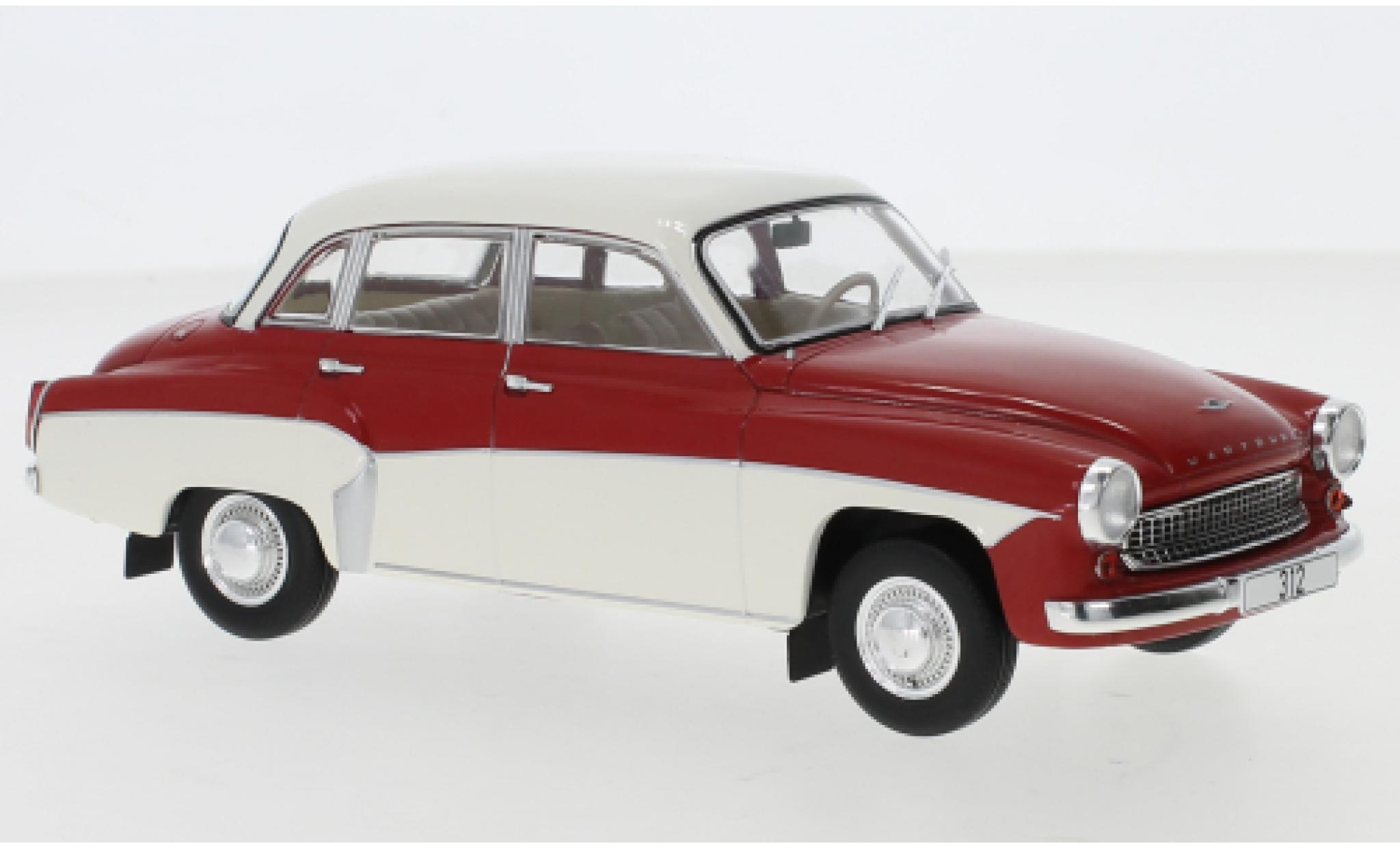Wartburg 312 1/24 WhiteBox rood/wit modelauto