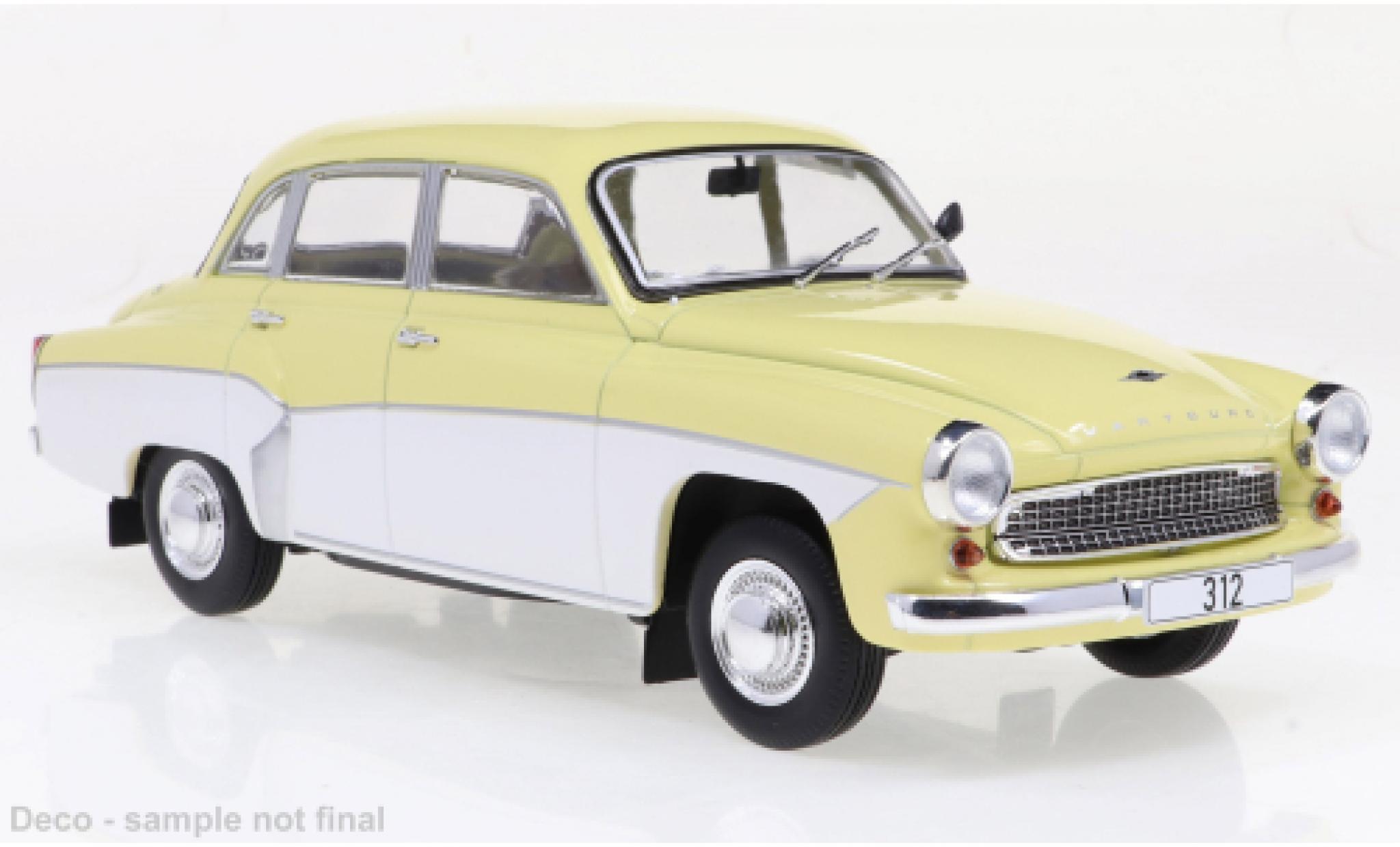 Wartburg 312 1/24 WhiteBox geel clair/wit 1965 modelauto