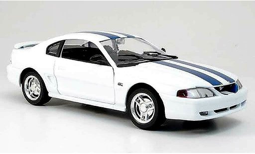 Ford Mustang Coupe 1/18 Eagle wit avec bandes blauws modelauto