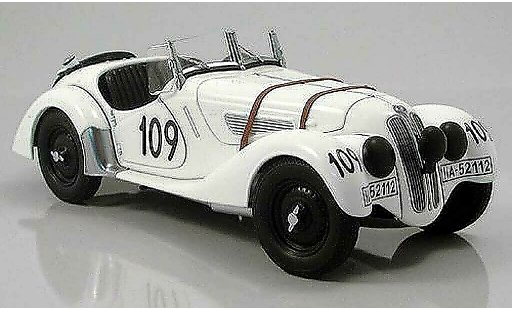 Bmw 328 mille miglia 1/18 Autoart 1938 roadster wit numero 109 modelauto
